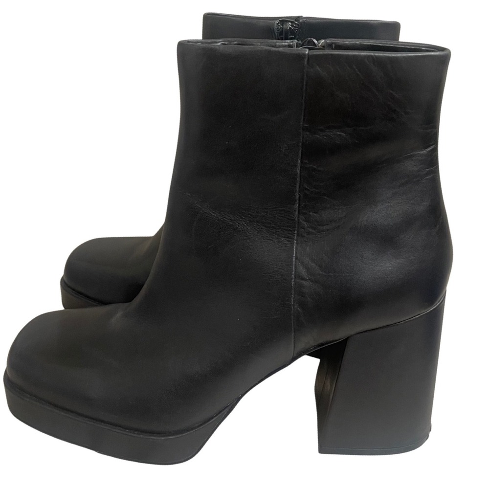 Steve Madden Roselie Black Leather Platform Block Heel Ankle Boots 9.5M EUC